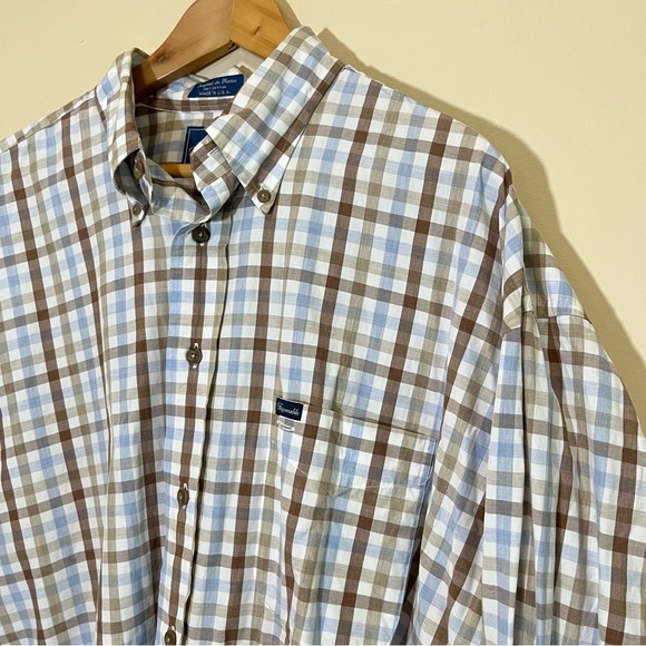 Façonnable Men’s Check Plaid Button Up Shirt - Brown Blue White - Picture 3 of 12